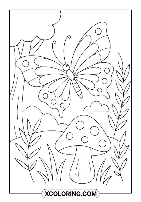 Woodland Butterfly Coloring Page coloring sheet