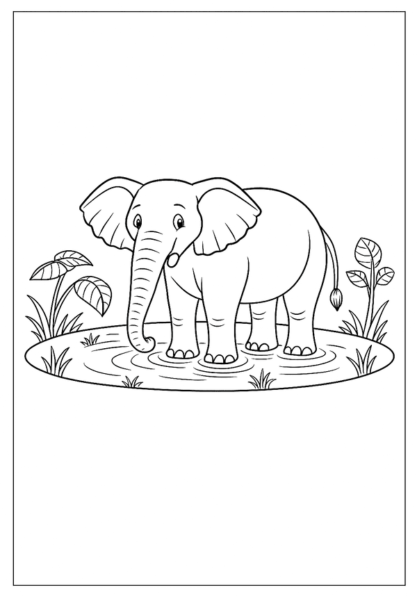 Young Elephant Water Dip coloring page