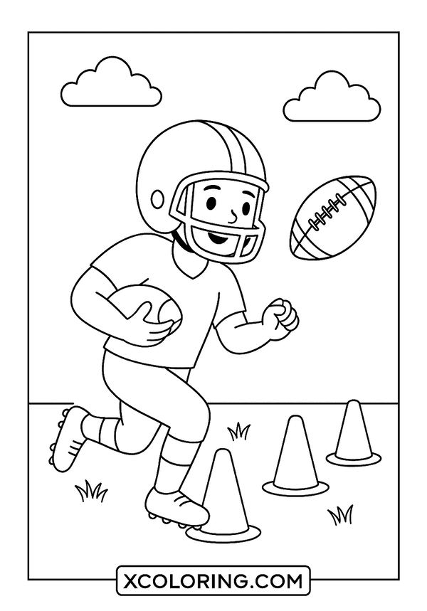 Young player dribbling a football during practice, a fun Football Coloring Page.