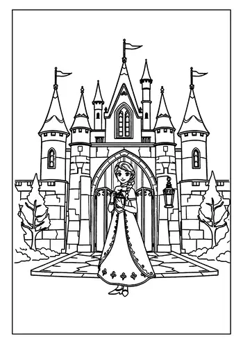 Anna Stands Smiling By The Royal Arendelle Castle, Holding A Wrapped Gift In This Printable Page.