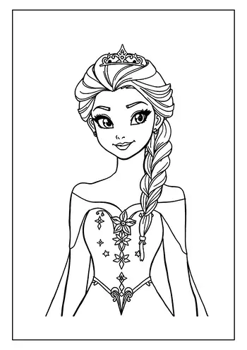 A Beautiful Princess Elsa Portrait With Her Crown And An Intricate Dress Design, Perfect For Coloring.