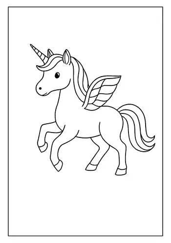 A Simple Pegasus Unicorn Coloring Page. This Winged Unicorn Has A Flowing Mane And Is Prancing.