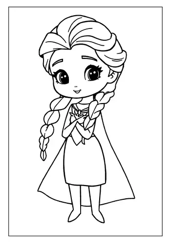 An Adorable Chibi Elsa Coloring Page With The Queen Holding A Magical Snowflake In A Cute, Cartoon Style.