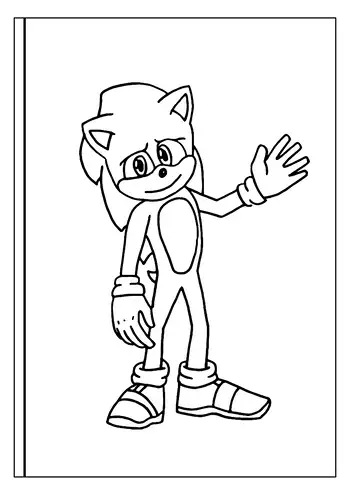 Sonic from the movie waving hello in a coloring page.