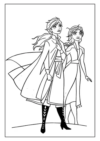 An Expressive Elsa Coloring Page Showing The Two Sisters, Elsa And Anna, Looking Off Into The Distance.