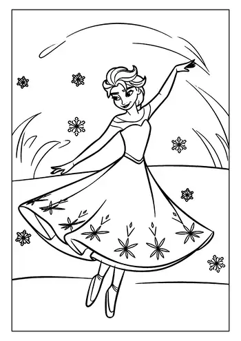 An Elegant Elsa Coloring Page Of Queen Elsa Creating A Beautiful Flurry Of Snowflakes With Her Magic.