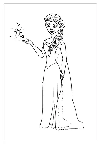 An Enchanting Elsa Coloring Page Showing Her Casting A Spell With Shimmering Stars Coming From Her Hand.