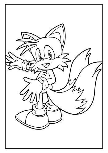 Tails the fox smiling and gesturing with his hands.