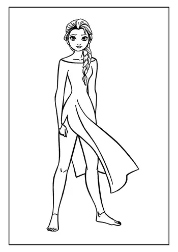 A Magical Elsa Coloring Page Of The Queen Standing Barefoot In Her Light And Flowing, Magical Dress.