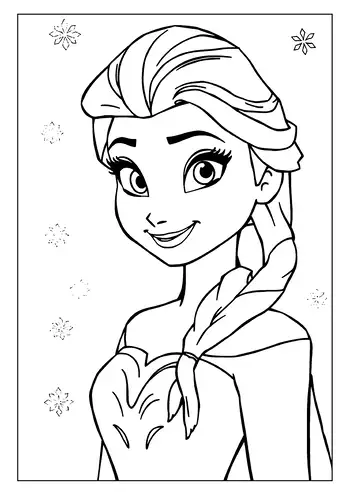 A Detailed Elsa Coloring Page With A Close-up Of Queen Elsa's Face, Smiling Among Floating Snowflakes.