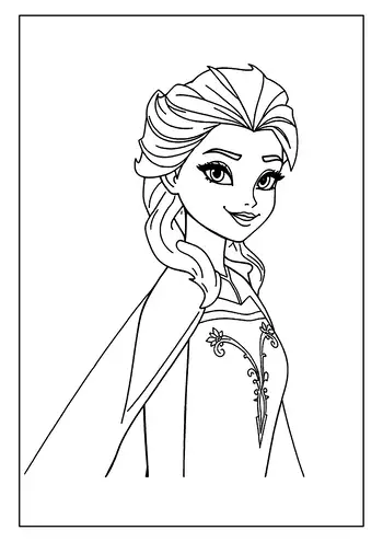 An Elsa Coloring Page With A Simple And Lovely Portrait Of The Popular Snow Queen Smiling Very Brightly.