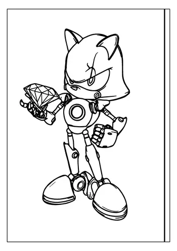 Metal Sonic holds a Chaos Emerald in this cool coloring page.