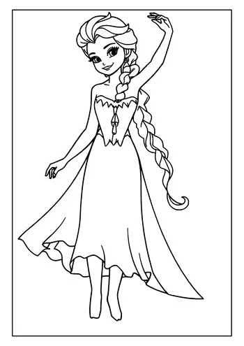 A Magical Elsa Coloring Page Featuring Queen Elsa In Her Beautiful Ice Dress, Standing Ready To Dance.