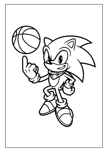 Sonic playing basketball and balancing the ball on his finger.